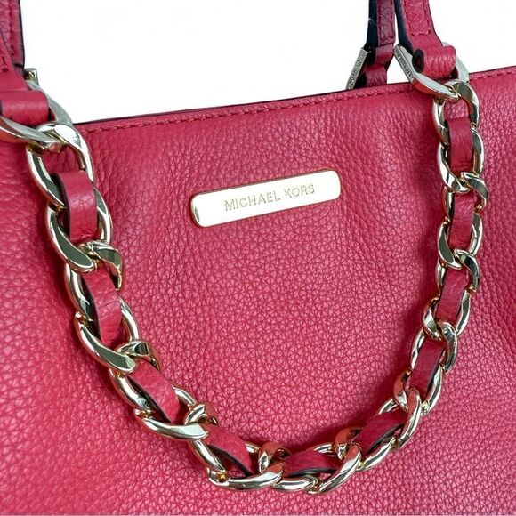 Michael Kors Raspberry Pebbled Leather Tote – Like New w/ Gold Chain Detail - Picture 17 of 17